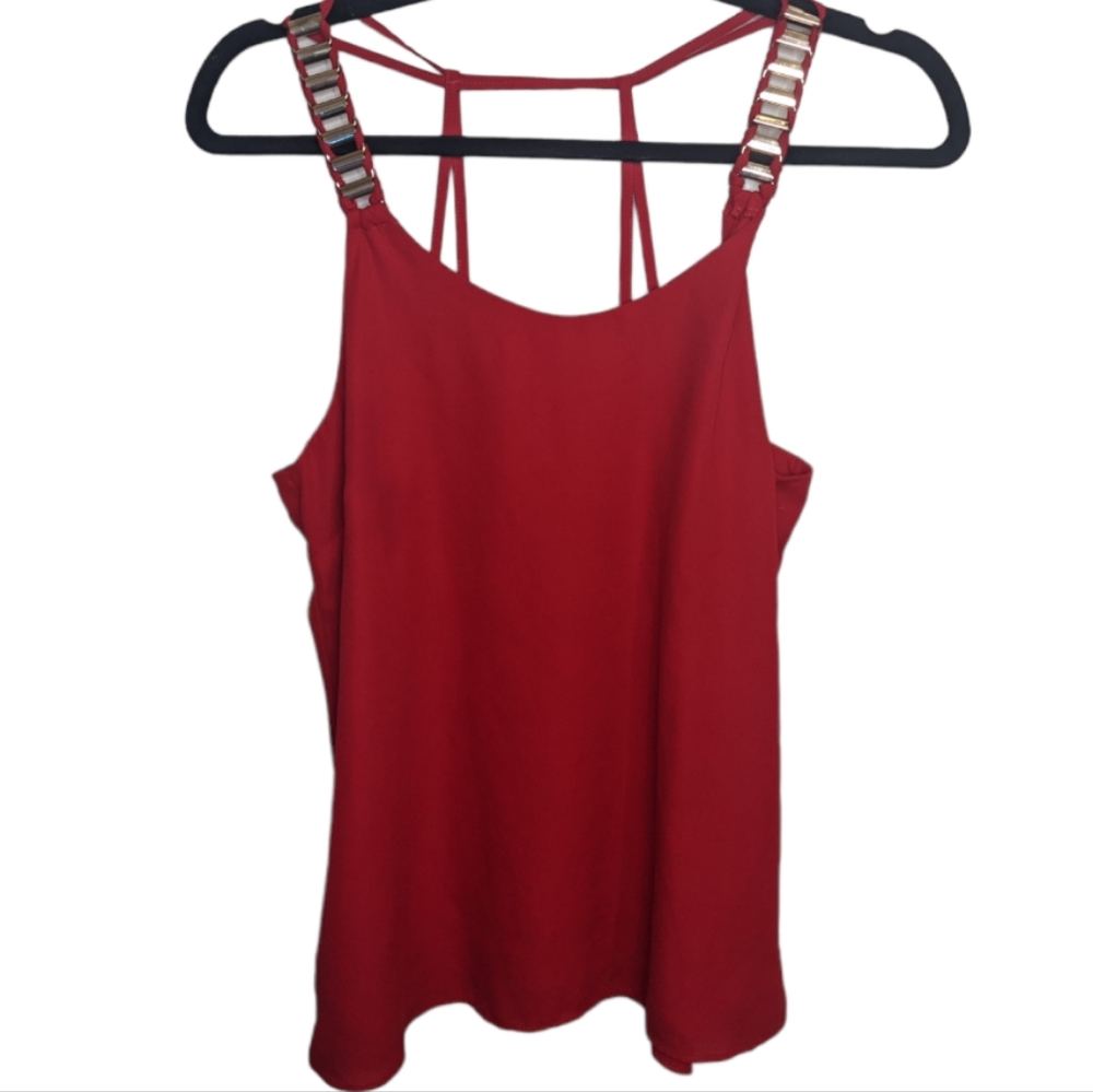 XOXO Red Strappy Top with Gold Accents ✨ Size L - Picture 1 of 8